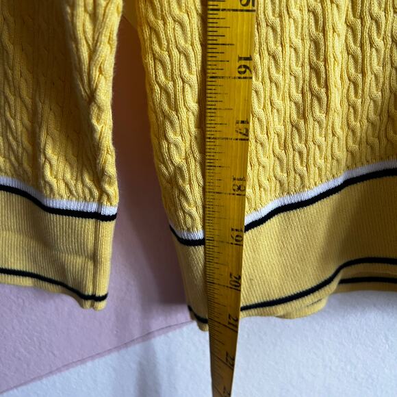 Tommy Hilfiger Yellow Cable Knit Sweater, Preppy Y2K Classic Retro Coastal Large - Picture 7 of 8